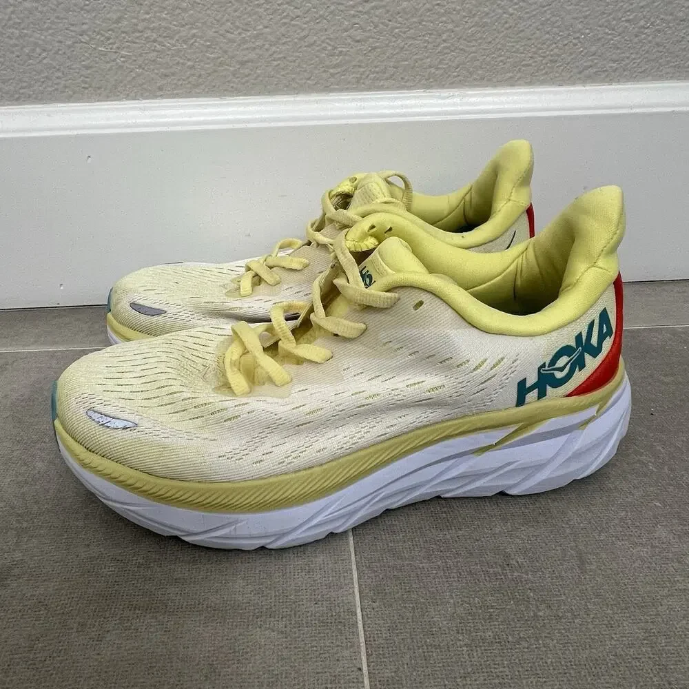 Hoka One Clifton 8 Womens 6B Yellow Athletic Running Sneakers Casual Shoes
